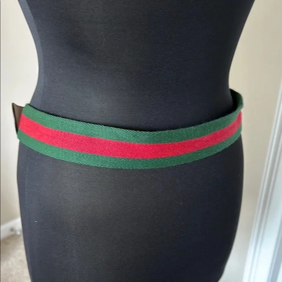 Gucci Brown Leather and Canvas Belt with Gold Buckle - Picture 5 of 8